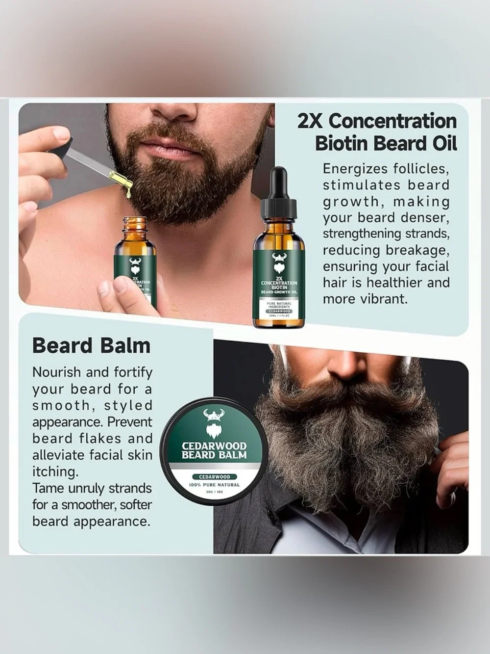 Cedarwood Beard Balm & 2X Biotin Beard Growth Oil - Natural Beard Care Set